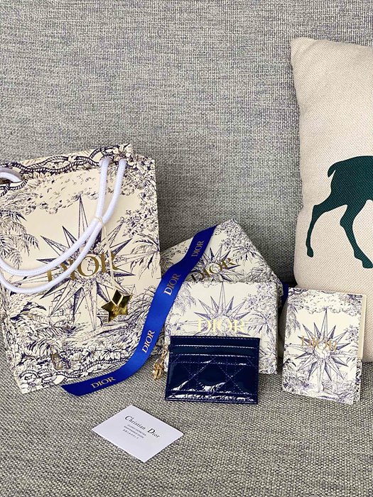 디올 레이디 5-슬롯 카드 지갑 블루