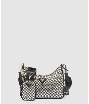 프라다 2005 리에디션 크리스탈 장식 새턴 숄더백