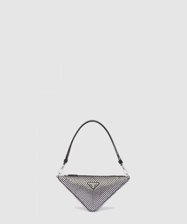 프라다 크리스탈 장식 새틴 트라이앵글 핸드백 1BC190