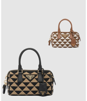 프라다 심볼 자수 패브릭 나일론 보스턴 토트백 1BA846