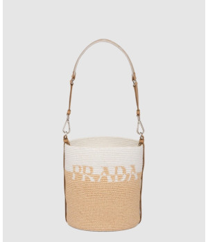 프라다 웹스트랩 라피아 우븐 버킷 숄더백 1BE063