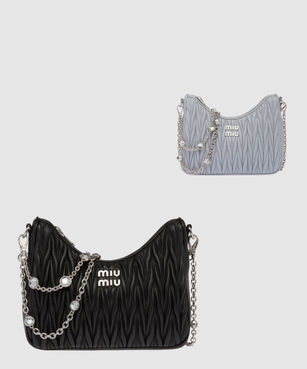 미우미우 마테라쎄 나파 가죽 크리스탈 숄더백 5BH211