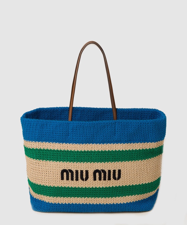 미우미우 라피아 코튼 토트백 5BG228