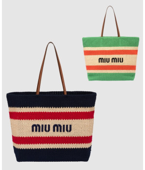 미우미우 라피아 코튼 토트백 5BG228