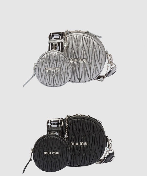 미우미우 레터 로고 스트랩 마테라쎄 라운드 숄더백 5BH191