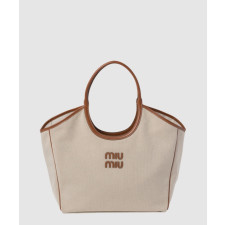 미우미우 아이비 캔버스 앤 레더 토트백 5BG286