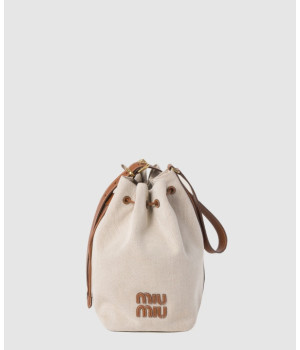 미우미우 로고 캔버스 레더 라지 버킷백 5BE089
