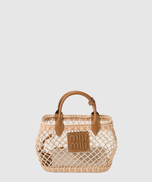 미우미우 레더 트림 우븐 패브릭 핸드백 5BA286