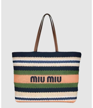 미우미우 라피아 코튼 토트백 5BG228