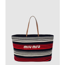 미우미우 라피아 코튼 토트백 5BG228