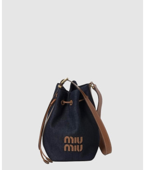 미우미우 로고 데님 레더 라지 버킷백 5BE089