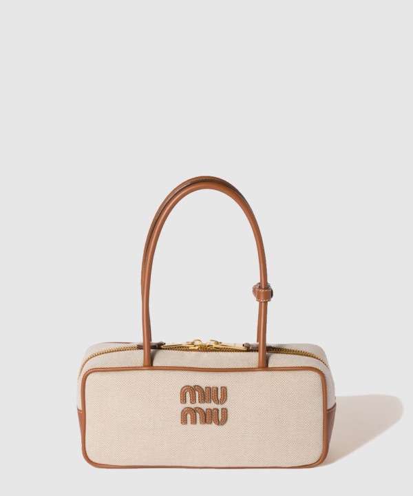 미우미우 캔버스 보 레더 토트백 5BB173