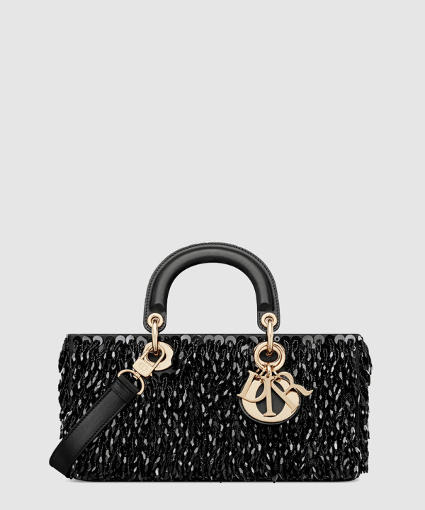 디올 미디움 레이디 디조이백 블랙 패브릭 글래스 비즈 프린지 M0540