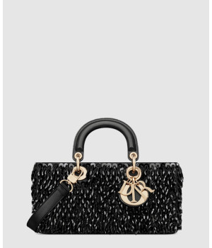 디올 미디움 레이디 디조이백 블랙 패브릭 글래스 비즈 프린지 M0540