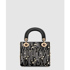 디올 레이디백 미니 M0505 블랙 새틴 & 화이트 레진 진주 자수