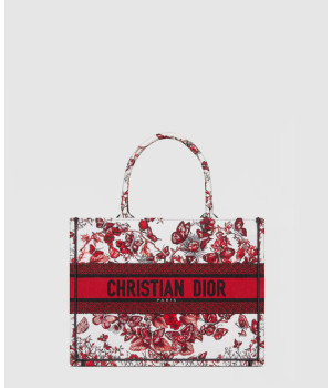 디올 미디움 디올 북 토트백 화이트 레드 르 꾀흐 파피용 M1296
