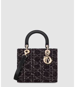 디올 미디움 레이디백 트위드 블랙 M0565