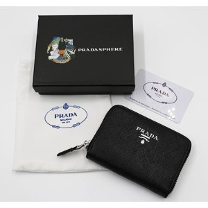 (국내배송) 프라다 사피아노 메탈로고 레더 동전지갑