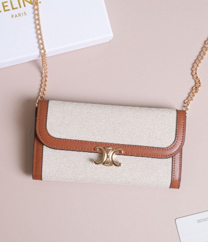 (국내배송) 셀린느 트리옹프 텍스타일 체인 플랩 장지갑