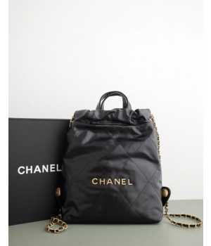 (국내배송) 샤넬 Chanel 22 Backpack Shiny Calfskin & Gold Lacquered Black