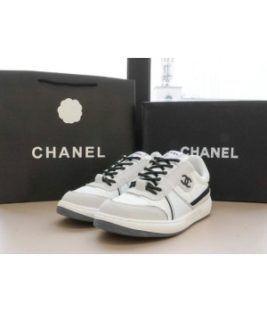 (국내배송) 샤넬 패브릭 스웨이드 카프스킨 스니커즈 화이트앤그레이
