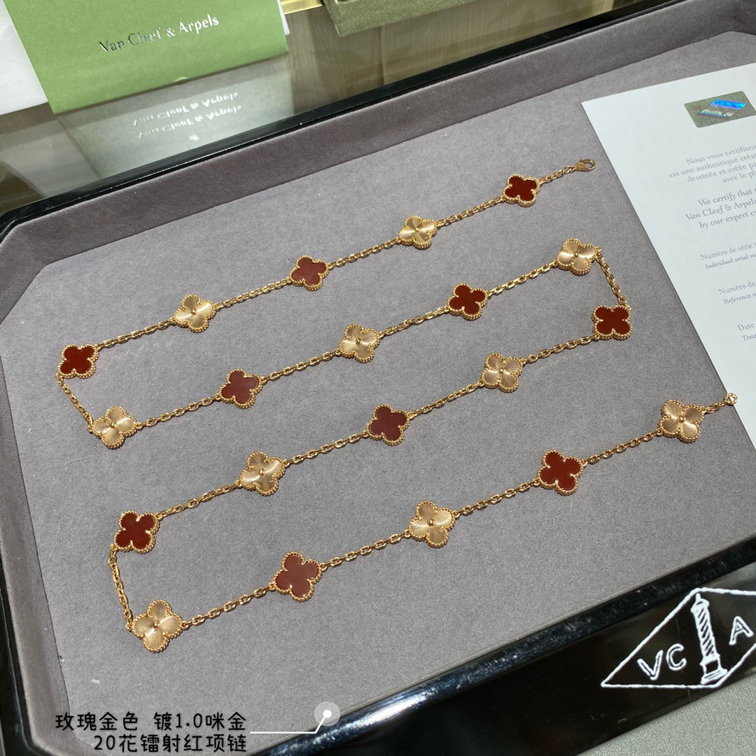 18K 하이엔드 반클리프 알함브라 20모티브 기요세 레드자개 목걸이(구성품 풀박스)