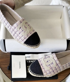 샤넬 트위드 CC Espadrille 핑크 블랙