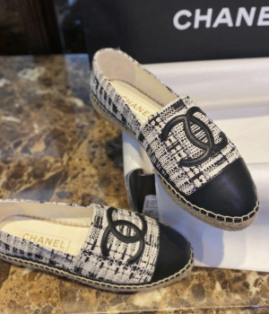샤넬 트위드 CC Espadrille 화이트 블랙