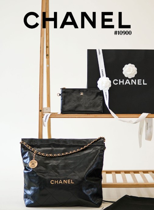 (국내배송) [CHANEL] 샤넬 22 핸드백 블랙 금장 미디움