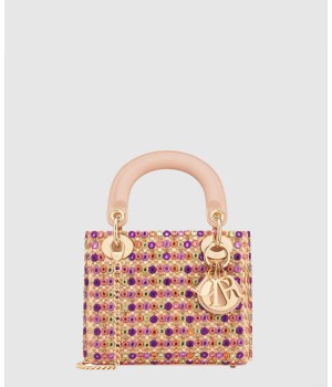 디올 라이트 레이디 백 사틴 자수 미러 비즈 스트라스 멀티컬러 M0505