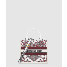 디올 북 토트백 스몰 화이트 레드 르 꾀흐 파피용 M1325