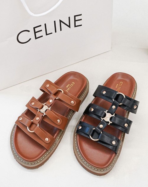 (국내배송) 셀린느 티피 슬라이드 - 베제탈 태닝 카프스킨탠 슬리퍼 샌들