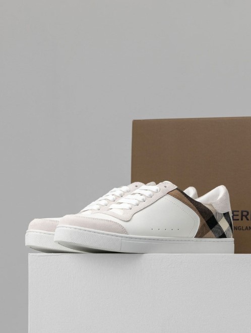 (국내배송) 버버리 레더 스웨이드 하우스 체크 코튼 스니커즈