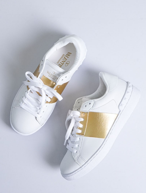 (국내배송) 발렌티노 오픈 스니커즈 메탈릭 밴드 화이트 플래티넘