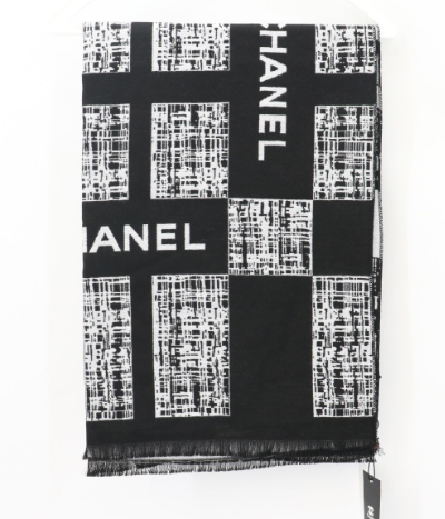 (국내배송) 샤넬 로고 실크 캐시미어 양면 머플러