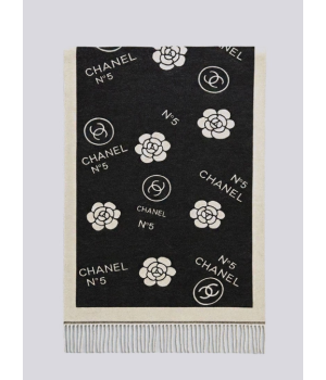 (국내배송) 샤넬 넘버 5 까멜리아 아트워크 울 자카드 태슬 숄 머플러