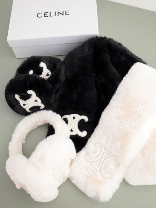 (국내배송) 셀린느 와일드 로고 심플 퍼 넥 워머 귀마개 2종 세트