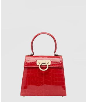 페라가모 간치니 버클 크로커다일 레더 탑 핸들백 212270