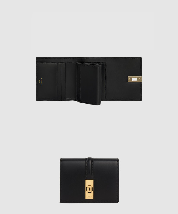 셀린느 스몰 16 3단 지갑 새틴 카프스킨 10F523