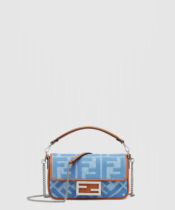 펜디 바게트 데님 FF 엠브로이드 체인 숄더백 미니 8BS017