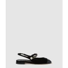 미우미우 벨벳 및 페이턴트 가죽 슬링백 발레리나 5F046E