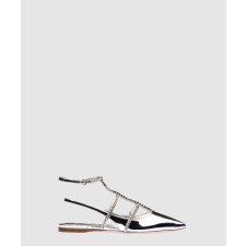 미우미우 크리스탈 레더 스트랩 슬링백 샌들 5F544D