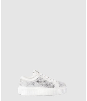 미우미우 로고 크리스탈 레더 스니커즈 5E043E