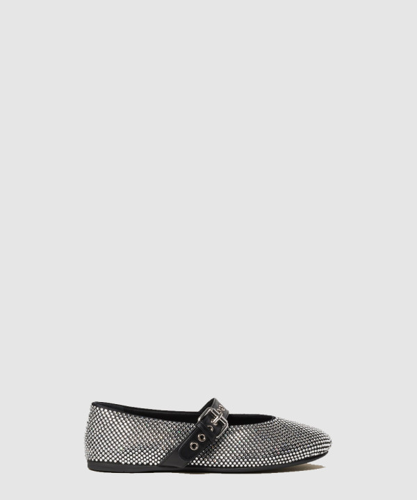 미우미우 크리스탈 새틴 발레리나 플랫 슈즈 5F209E