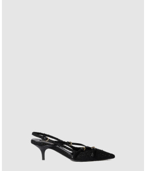 미우미우 버클 디테일 패브릭 슬링백 5I013E