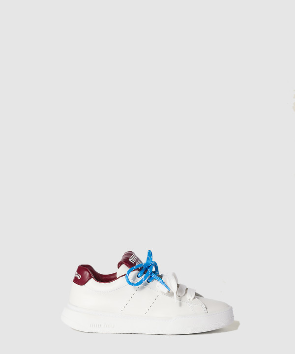 미우미우 로고 레더 스니커즈 5E387E