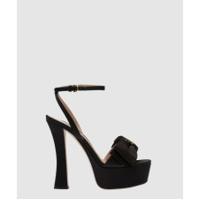 미우미우 로고 리본 새틴 스트랩 가보시 샌들 힐 5XP893