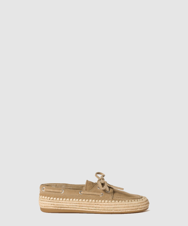 미우미우 보트 슈즈 스웨이드 라피아 5D378E