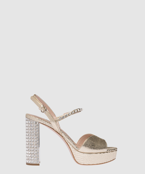 미우미우 리자드 프린트 레더 플랫폼 샌들 5XP877