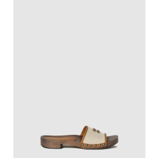 미우미우 캔버스 레더 클로그 샌들 5Z445E